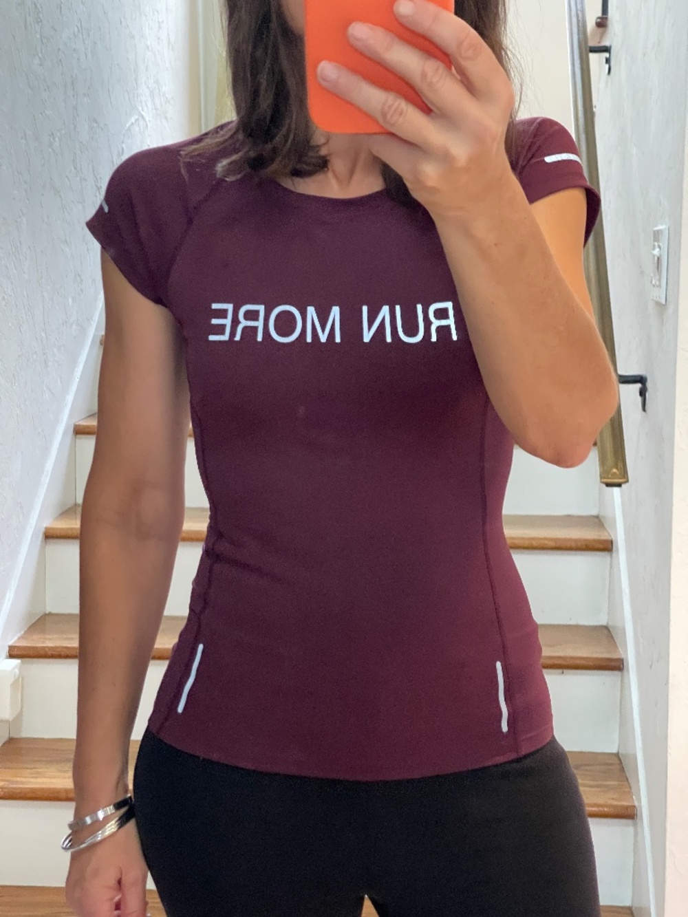 Monoprix Run More burgundy stretch jersey sport T shirt women XS/S